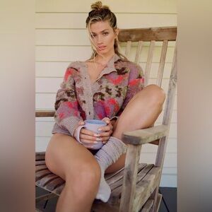 Anthropologie Textured Abstract Crew-Neck Cardigan